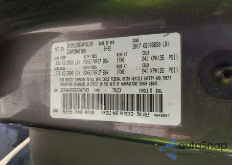 2002 Dodge Ram 1500 St из США, поврежденный, VIN 3D7HA18Z62G207943